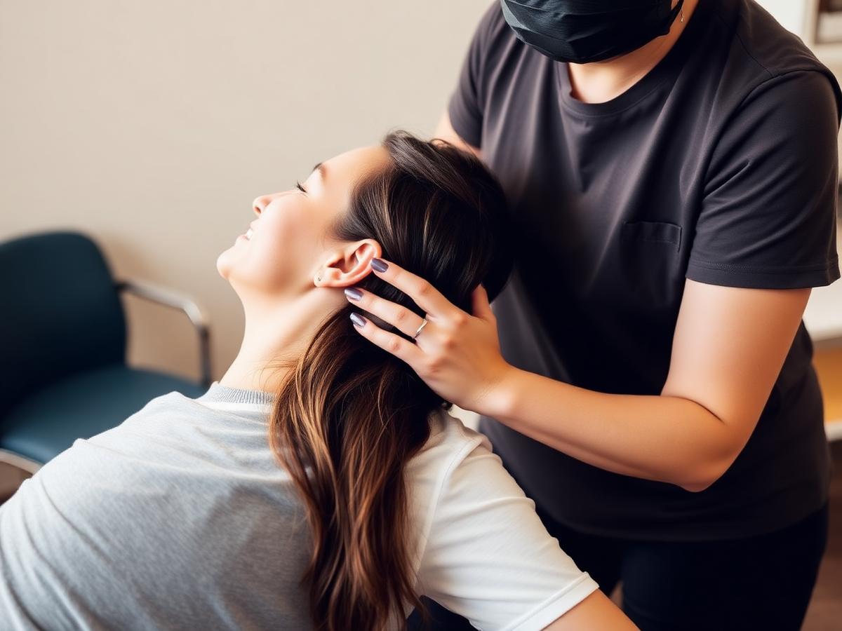 Hands on treatment through the neck and shoulders